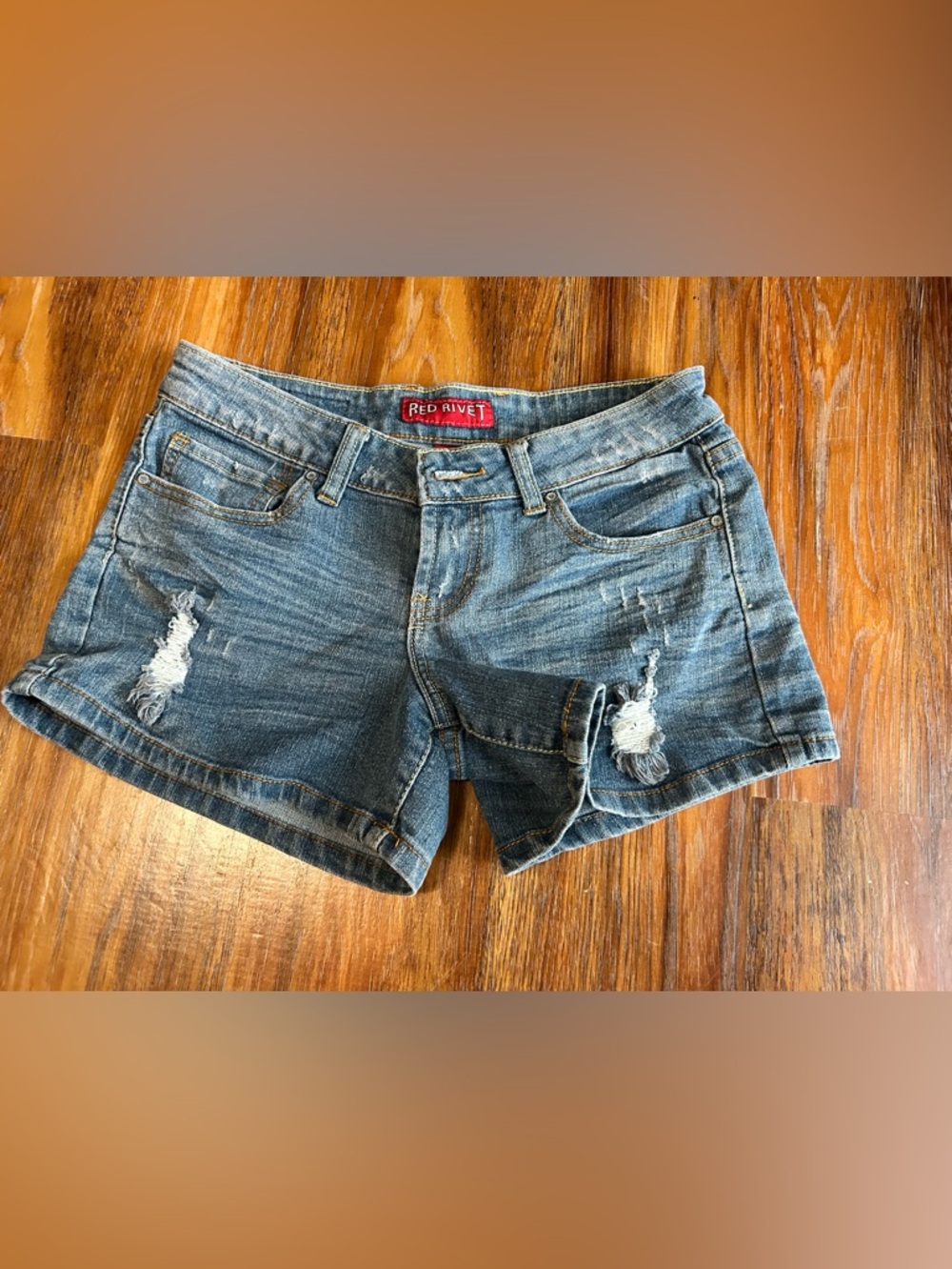 Red Rivet Women's Blue Distressed Denim Jean Shorts